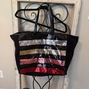 Victoria's Secret Black and Multicolor‎ Sequin Tote Bag Large